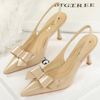 BIGTREE Shoes Bowknot Women's Sandals High Heels Patent Leather High-Heeled Sandals Ladies Shoes Summer Stiletto Heels 8 cmm