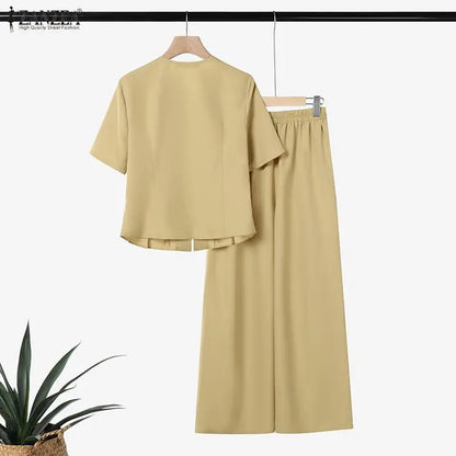 ZANZEA Summer 2 Pieces Sets Elegant V Neck Short Sleeve Blouse Pant Sets 2026 Stylish Women OL Work Outfit Solid Color Tracksuit