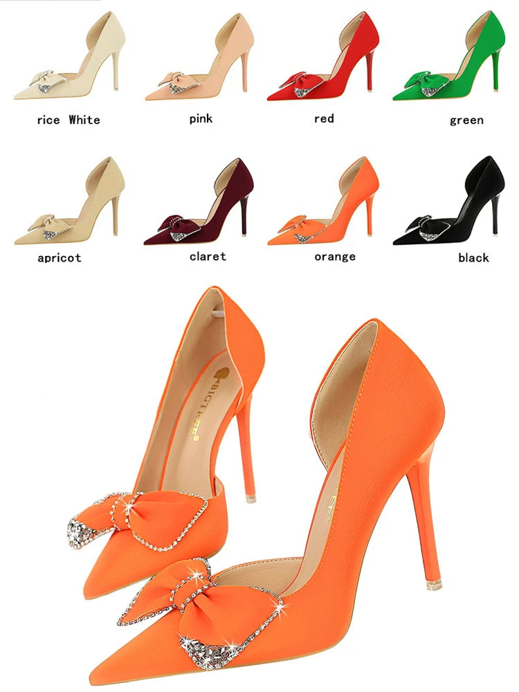 Fashion High Heels Luxury Women Pumps Rhinestone Bow Women Heels Shoes Stilettos Sexy Party Shoes Ladies Pumps Large Size 43