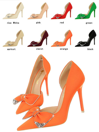 Fashion High Heels Luxury Women Pumps Rhinestone Bow Women Heels Shoes Stilettos Sexy Party Shoes Ladies Pumps Large Size 43
