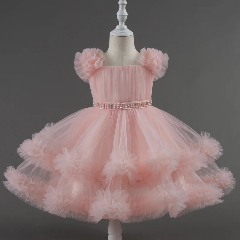 Baby Dress 0-5 Years Old Birthday Party Wedding Sleeveless Mesh Fluffy Cute Girl Princess Dress
