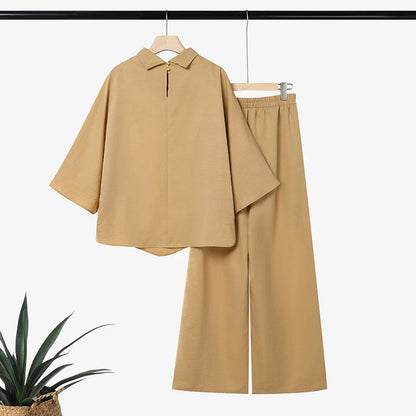 ZANZEA Stylish Autumn 2 Pieces Sets Turtleneck 3/4 Bating Sleeve Oversize Blouse Trousers Suit Women 2PCS Outfits OL Tracksuit