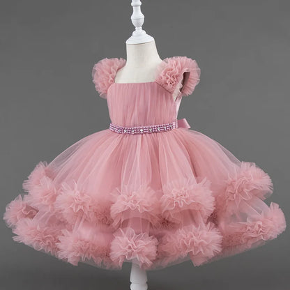 Fashion Solid Color Princess Dress for Girls Lace Mesh Sleevelss Children Girls Party Dress Summer Girl Dresses 1-7 Years