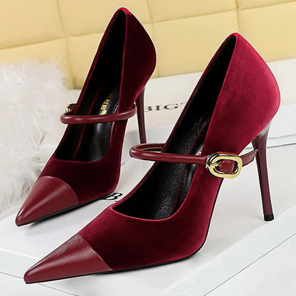 BIGTREE Shoes New Buckle Design Women Pumps Pointed Shoes High Heels Suede Stilettos Heels 7cm 10cm Ladies Shoes Large Size 43