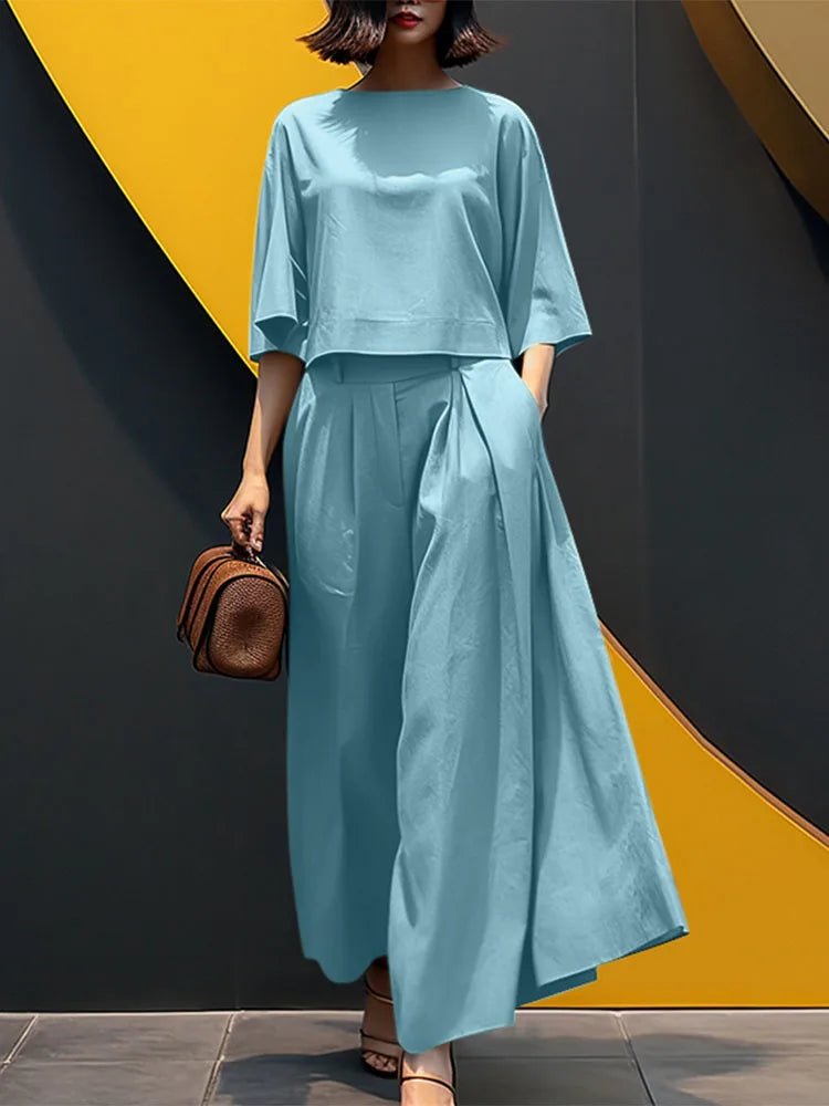 ZANZEA Summer Pant Sets 2025 Fashion Matching Sets Women Baggy Blouse Wide Leg Trousers Suit 2pcs Outfits Solid Work Tracksuits