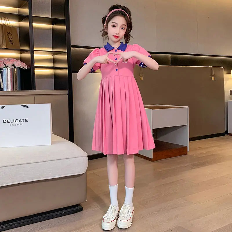 Polo Collar Women's Dress Child Girl Kids Dresses Girls Beautiful Elegant Girl's Clothes Party Luxury Girls' Evening Casual Kid