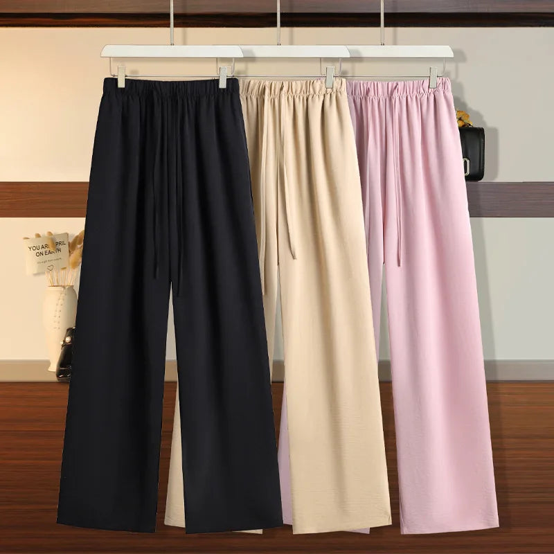 150Kg Summer Cool Pants Plus Size Women's Hip 165 High Waisted Straight Tube Thin Wide Leg Pants 5XL 6XL 7XL 8XL 9XL 3-Colors