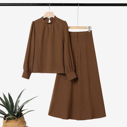 ZANZEA Women Crinkled Fabric 2-Piece Pant Sets Mock Neck Blouse & Wide Leg Pant 2pcs Matching Sets Minimalist Commute Outfits