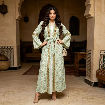 Turkey Muslim Embroidery Abaya Dress 2 Piece Set  Women Ramadan Eid Mubarak Kaftan Dubai Vestidos Pakistani Arab Caftan Robe