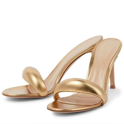 Luxury Gold Heeled Slippers Women Sexy Open Toe High Heels for Ladies Elegant Banquet Heeled Sandals Comfortable Women Shoes