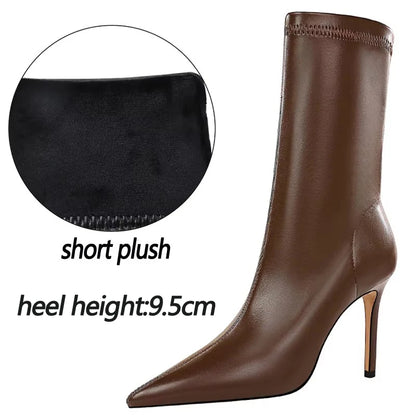 BIGTREE Shoes Leather Boots Women Ankle Boots Autumn Winter Boots Women High Heels Short Boots Ladies Booties Chaussures Femme