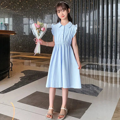 Elegant Princess Style Cotton Midi Dress for Girls Trendy Fashion Luxury Girl Dresses 8 14 Year Old Clothes Kids Frocks Years 12