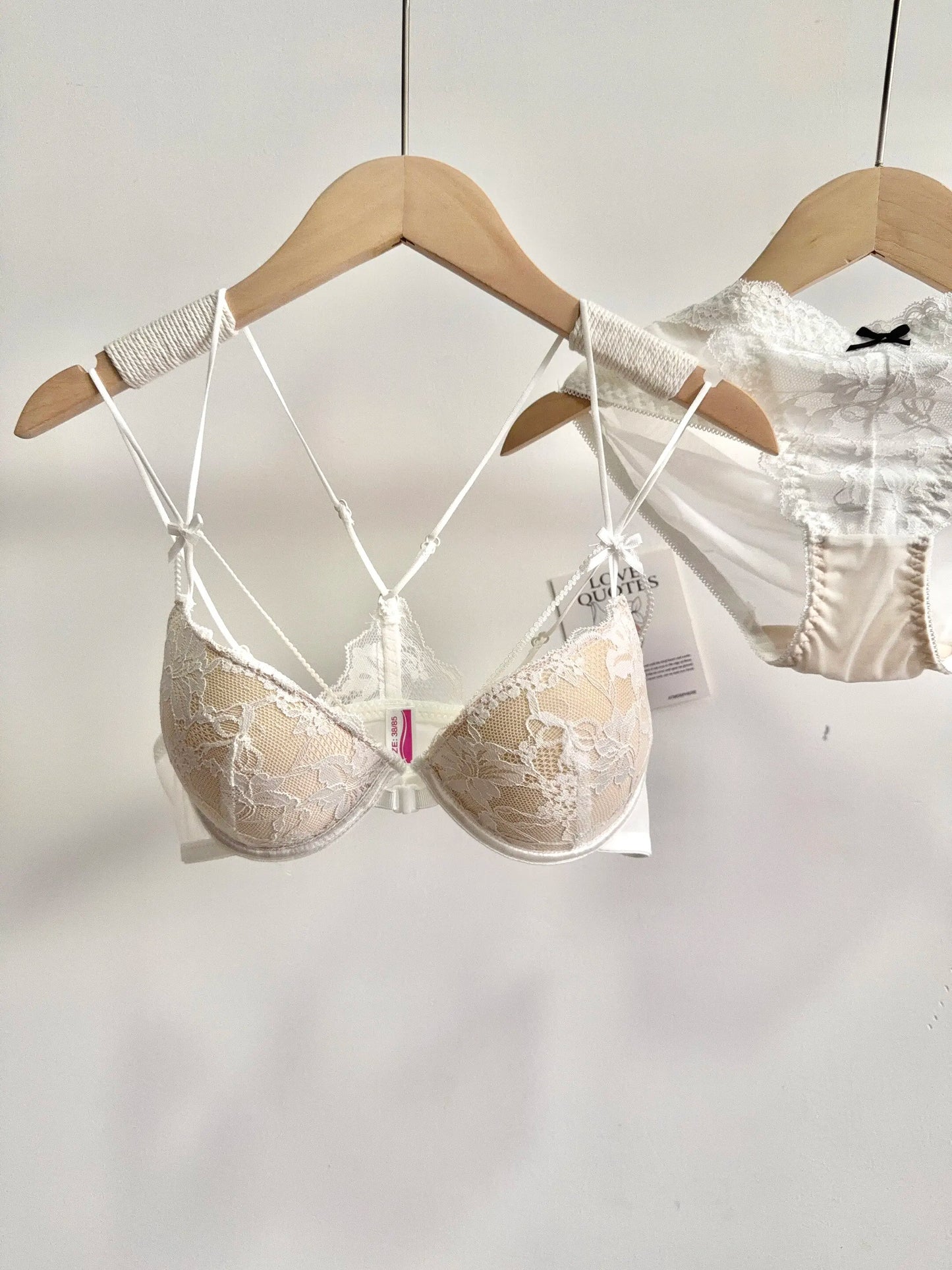 Minimal Romantic Coquette Lace Front Clasp Bra Set Wirefree Ultra Thin Straps Beauty Back Small Bust Create Curvy Lookr MOYISU