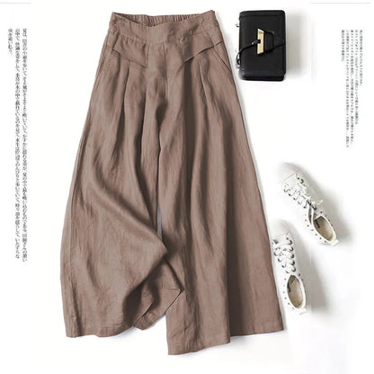 Y2K Lady Nine-point Pants Mid-rise Cotton Linen Wide-leg Large Size Trousers Loose Casual Commuting Daily Wear Tights Sweatpants