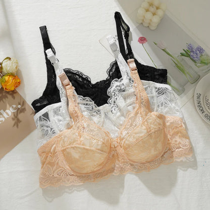 Sexy Lace Thin Bras Plus Size 36-44B/C Cup Women's Push Up Bra Breathable Comfortable Bralette French Deep V Female Underwear