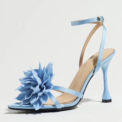 Cute Flower Detail Heeled Sandals Women Sexy Open Toe Ankle Strap Buckle High Heels for Ladies 2026 Summer Elegant Women Shoes
