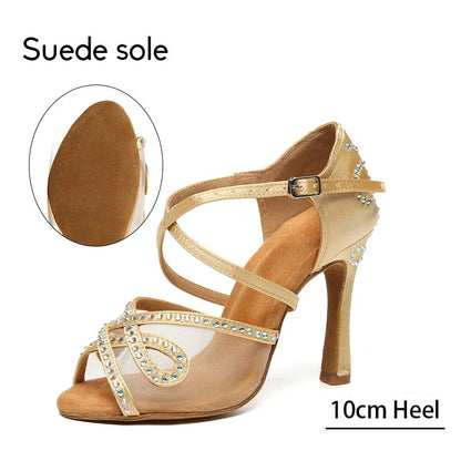 Women Latin Dance Shoes Rhinestone High Heels Dancing Shoes Ladies Party Shoes Women Tango Ballroom Dancing Shoes Salsa Sandals