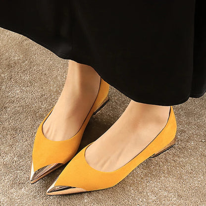 New Women Low Heeled Shoes Suede Ladies Shoes Metal Pointed Tip Women Shoes Comfort Female Shoes Low Heel Office Shoes 6 Color