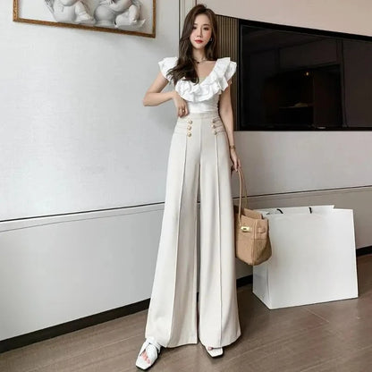 Fluid Work Cooling Buttons Pants for Women Autumn Casual Classic Aesthetic Trends 2025 Original Outfits 90s G Xxl Woman Trousers