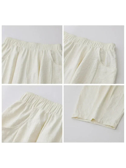 CHIC VEN Women White Pants Solid Casual Elastic Waist High Waisted Pleated Wide Leg Female Trousers  Fold Summer 2025 Clothing