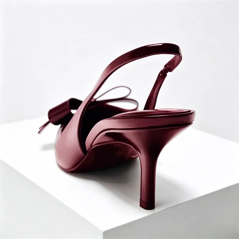 Luxury Designer Pointed Toe Women Pumps Sexy Bow Back Strap Heeled Sandals Elegant Thin High Heels Banquet Dress Shoes for Women
