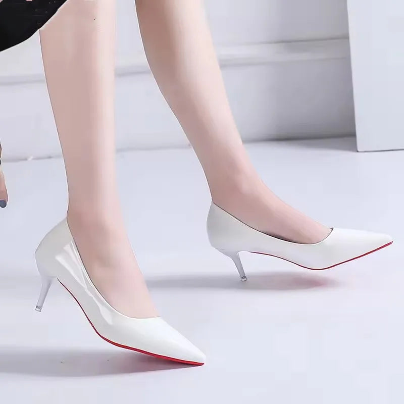 White Nude Pointed Toe Patent Leather High Heels Sexy Red Sole Party Prom Girl Pumps Minimalist Shallow Mouth Work Single Shoes