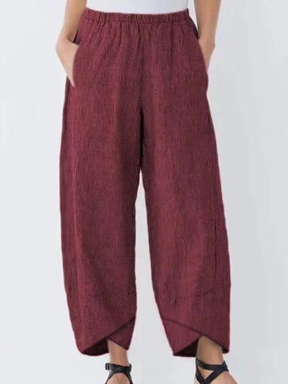Vintage Cotton and Linen Loose Harem Pants Casual High Waist Wide Leg Trousers Women Harajuku Printed Baggy Pants Oversized