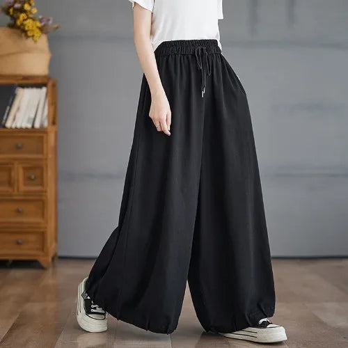 Summer Washed High Waist Wide Leg Jeans Slimming Lantern Pants Casual Trousers Skirts for plus Size Women Thin Cotton Polyest...