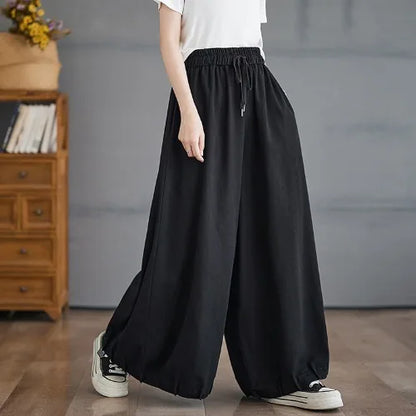 Summer Washed High Waist Wide Leg Jeans Slimming Lantern Pants Casual Trousers Skirts for plus Size Women Thin Cotton Polyest...