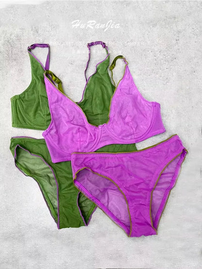 YUQI French Summer Bra - Sexy Euro Color-Block Lingerie | Slim Push-Up Lift & Anti-Sag Support | Anti-Sag Comfort Fit Underwear