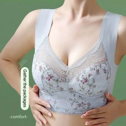 1pcs Womens Seamless Ice Silk Full Cup Bras No Steel Ring Support Lace Bralette Large Size Brassiere Comfort Ventilate Underwear