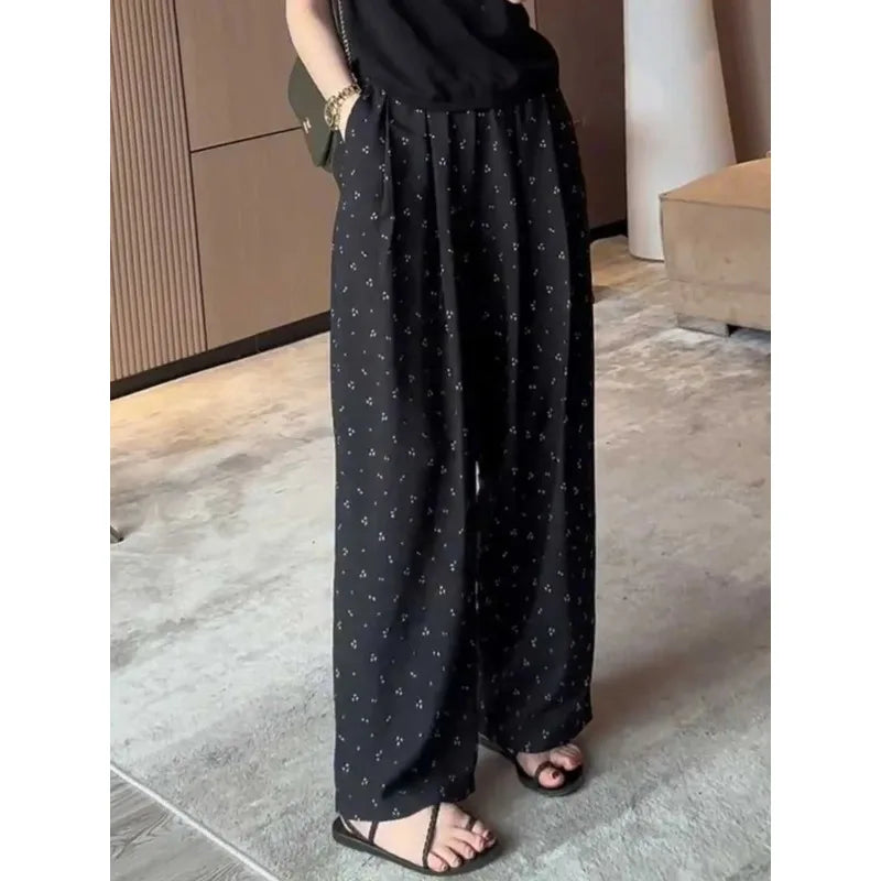 Women's Floral Print High Waist Wide Leg Pants Loose Casual Summer Trousers