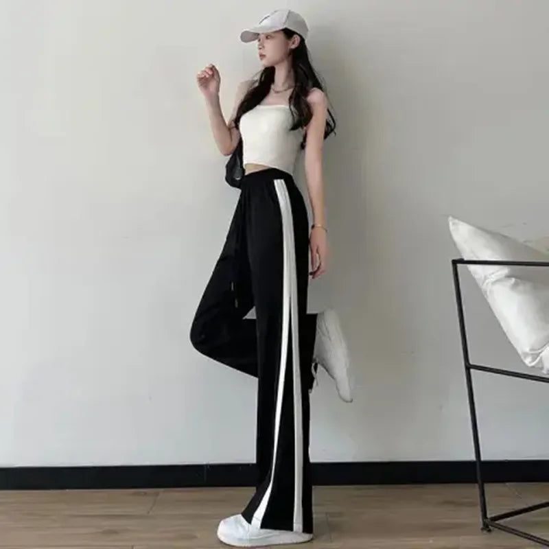 Ice Silk Wide Leg Pants Women Summer Thin High Waist Slimming Drapey Straight Casual Floor Length Trousers