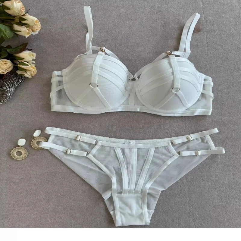 2026 New European Style Women Lingerie Set Push Up Lifting Support Bra Soft Underwire Strappy Design Conceals Side Spillage