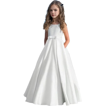 Girl Dresses For Weddings Backless Summer Dress Long Pageant Gown With Bow Kids Evening Prom Girls Party Dresses First Communion
