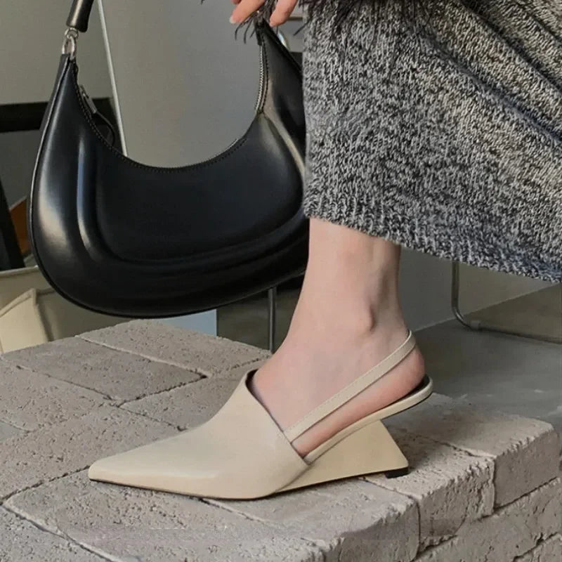 Wedge Strange Style High Heels Women Sexy Pointy Toe Backstrap Sandals Covered Head Design Party Dress Mules Shoes Women Pumps