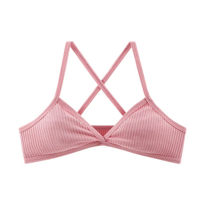 Comfort Lingerie Cotton Bras For Women Thin Style Unlined Bralette Sexy Deep V Triangle Cup Cross Beauty Back Bra бюстгальтер
