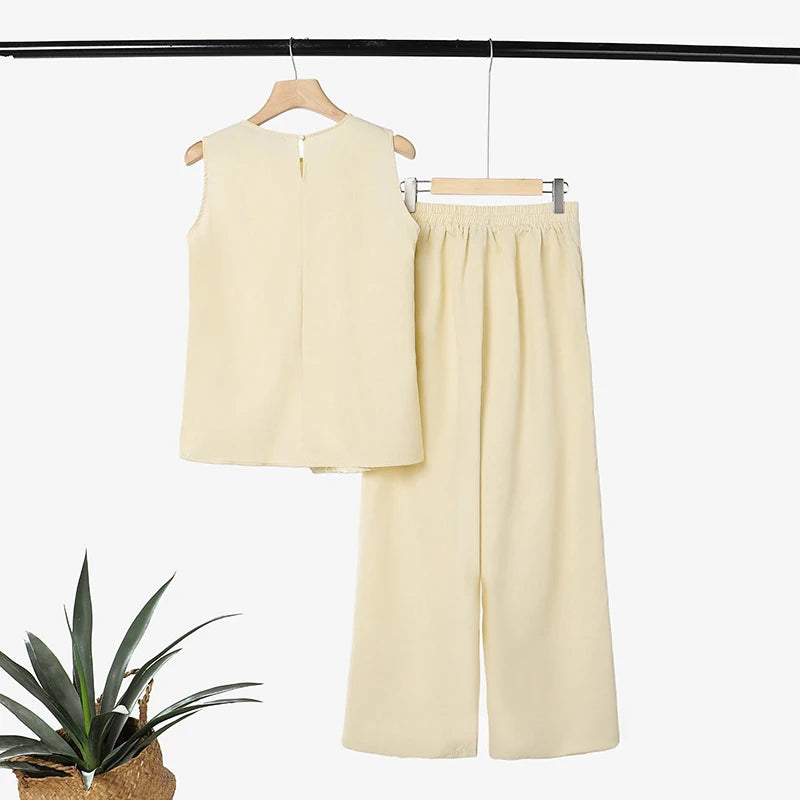 Fashion ZANZEA Summer Sleeveless Tanks Tops Trousers Suit Solid Color OL Work Tracksuit Outfit Matching Set 2PCS Women Pant Sets
