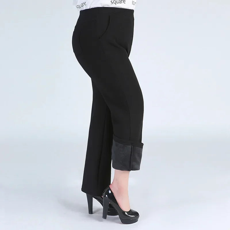 Winter Formal Pants Elegant Women Warm Fleece Plus Size 9XL 6XL 5XL Girls High Waisted Straight Trousers Office Business Clothes