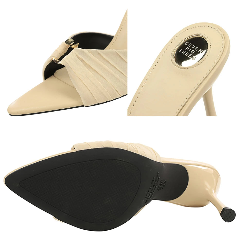 BIGTREE Shoes Pleated Lace Women Pumps Sexy High Heels Pointed Heeled Sandals Women Summer Shoes Stiletto Open Toed Slippers
