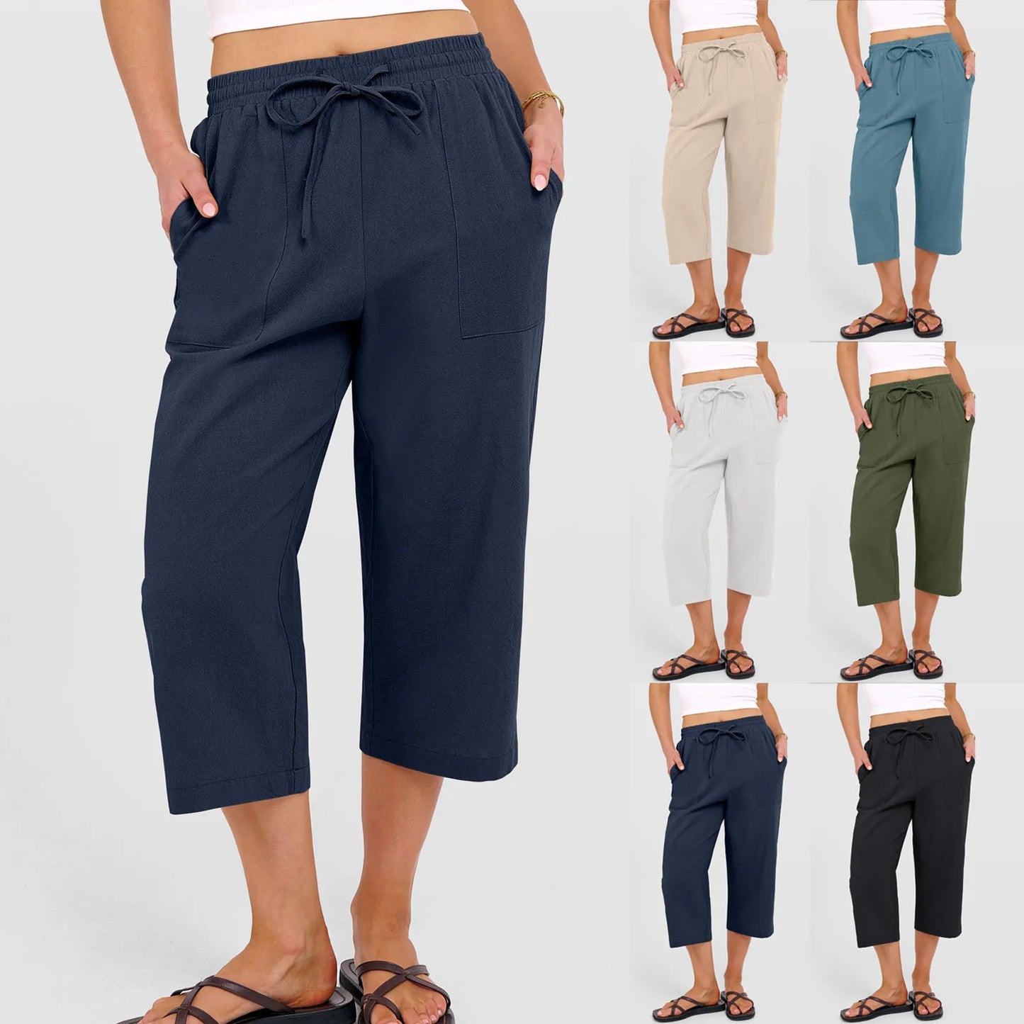 Quick Dry Capri Pants Womens Summer Hiking Cargo Pants 2 Pockets Waterproof Sun UV Protection Knee Length Shorts
