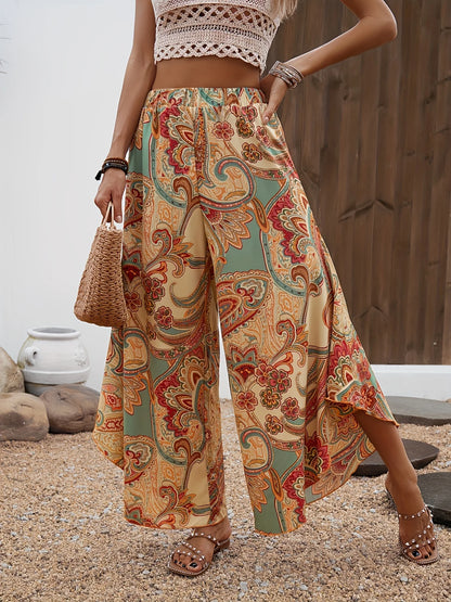 Elegant Directional Holiday Long Pants with Wide Flounce Design for Women