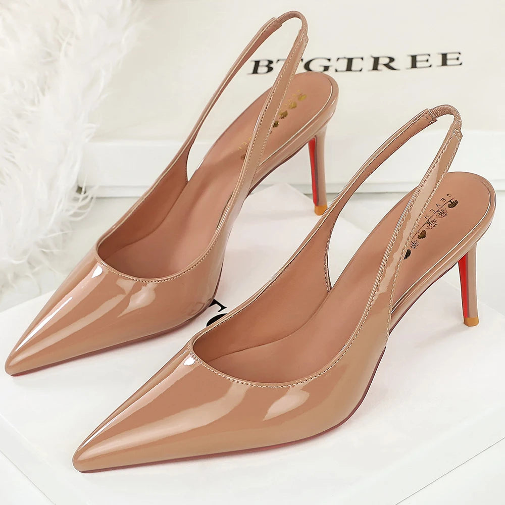 Large Size 43 Women Pumps Pointed High Heels Patent Leather Women Heels 8 cm Stiletto Sexy Party Shoes Summer Heeled Sandals