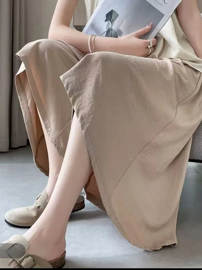 Summer New Style Thin Loose Wide Leg Seven-Quarter Skirt for plus Size Women Casual High Waist Pants Skirt Asymmetrical