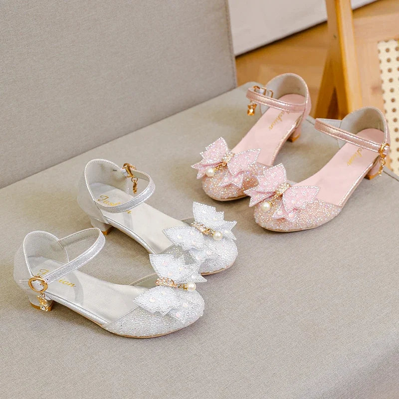 Hot Sale Beaded Kids Elegant Lightweight Banquet with Heeled Shoes Baby Girls Summer Princess Fashion Soft Sequined Sandals