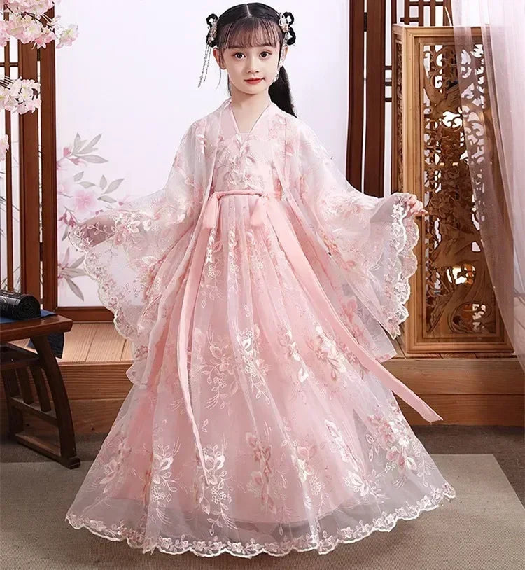 Summer Party Costume Girl Dresses Vintage Kids Clothes Vestido Casual Baby Chinese Hanfu Cosplay Children Princess Girls Dress