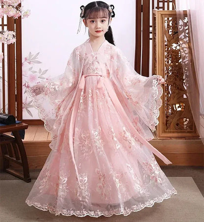 Summer Party Costume Girl Dresses Vintage Kids Clothes Vestido Casual Baby Chinese Hanfu Cosplay Children Princess Girls Dress
