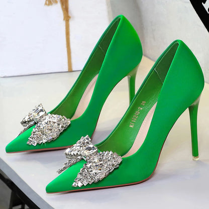 BIGTREE Shoes Luxury High Heels Women Pumps Rhinestone Bowknot Banquet Shoes Women Heels Stiletto Sexy Party Shoes Plus Size 43