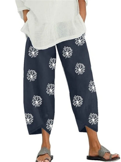 Vintage Cotton and Linen Loose Harem Pants Casual High Waist Wide Leg Trousers Women Harajuku Printed Baggy Pants Oversized