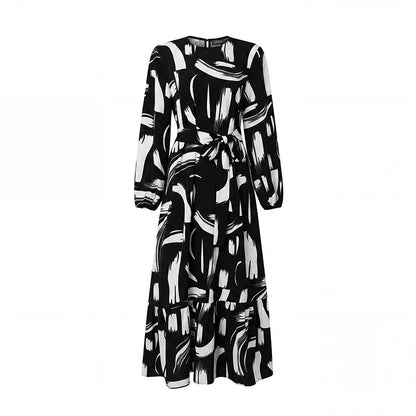 ZANZEA Stylish Women Printed Muslim Dress Abaya Elegant O Neck Long Lantern Sleeve Maxi Sundress Dubai Robe Femme Casual Kaftan